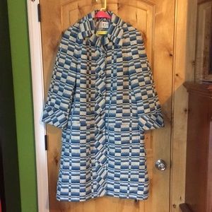 ZURICH MODEL HOUSE GROUP Cosma 2-Pocket Blue Ivory Geo Lined Vintage Coat EUC M